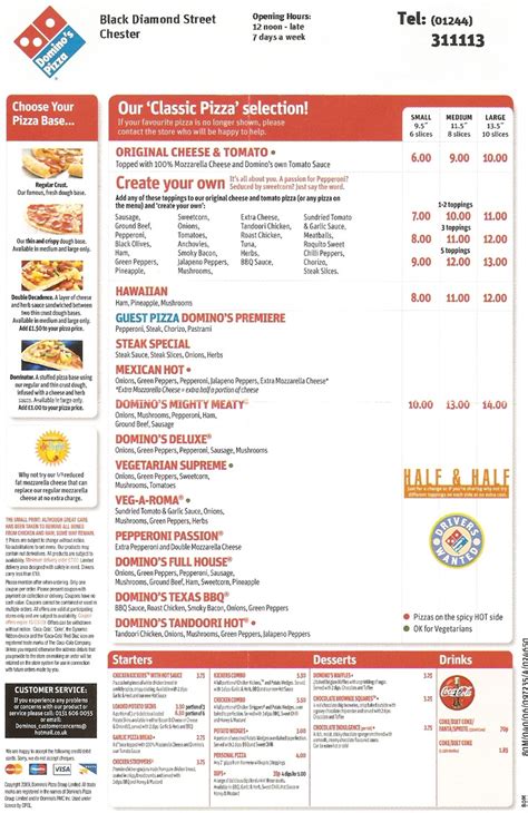 dominos casino menu
